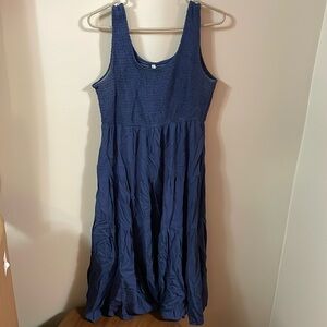 Blue midi dress, smocked top